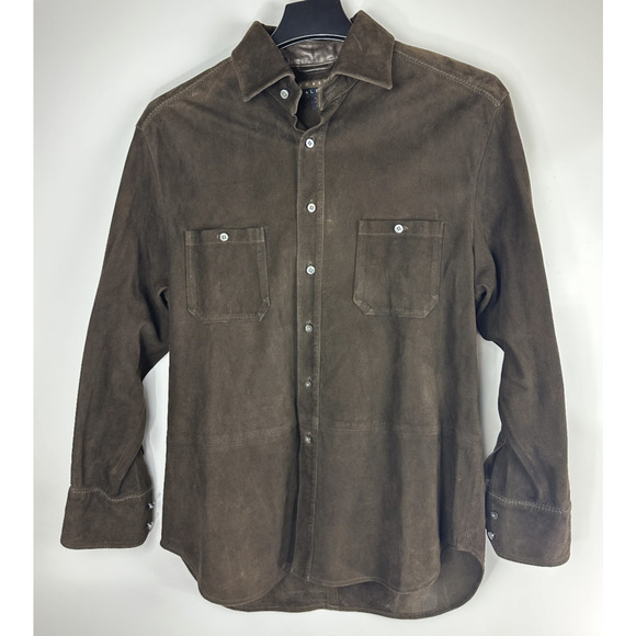 Robert Talbott Men's Brown Suede Leather Shacket Shirt Jacket Button Size Large - Picture 2 of 16